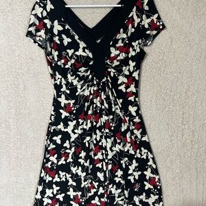 Maggie L black white & red floral dress cap sleeves women's S 10 Wedding Career